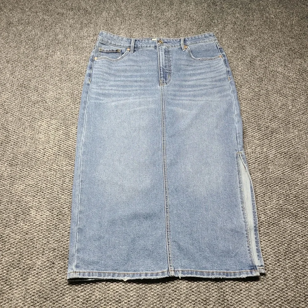 Edited by Remi Bader Women's Side Slit Mid-Shin Length Denim Jean Skirt Sz 10